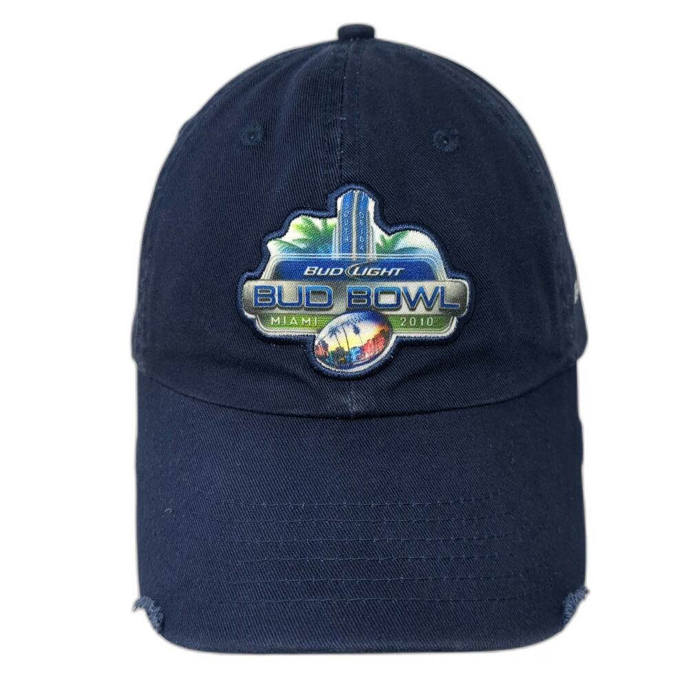 Bud Light Bud Bowl Miami 2010 Hat Blue One Size Distressed Baseball Cap Graphic